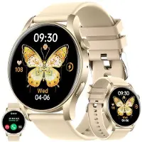 ZPIMY Smartwatch Damen Herren mit Telefonfunktion, 1,43” AMOLED 5ATM wasserdichte Fitnessuhr mit Taschenlampe Schrittzähler Herzfrequenz, SpO2, Sportuhr Aktivitätstracker für Android iOS (Gold)