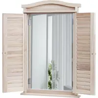 Mendler Wandspiegel Badspiegel Badezimmer Spiegelfenster mit Fensterläden, 71x46x5cm shabby naturfarben