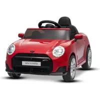 Beneo Elektrisches Kinderfahrzeug Mini Cooper 12V, rot, MP3-Player mit USB- und Bluetooth-Anschluss, 2,4-GHz-Fernbedienung, 2 x 25 W Motor, Lithium-Akku, LED-Lichter, ORIGINAL-Lizenz