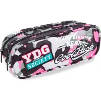 CoolPack Clever Schulmäppchen mit 2 Fächern Camo Pink Badges, Federmäppchen für Schule, rosa Camouflage, Modell A65112, EAN 5907620124091