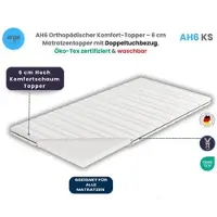 Arga Home AH6 Komfort-Topper – 6 cm Matratzentopper mit Doppeltuchbezug, Öko-Tex zertifiziert & waschbar