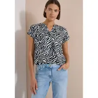 Cecil Shirtbluse Sommerbluse mit Split Neck und Zebra-Print