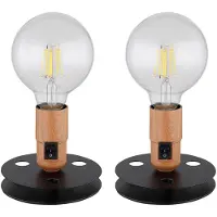 Globo Lighting 2er Set Tischleuchte, Holzoptik, schwarz, D 12 cm