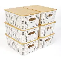 Famanu Aufbewahrungsboxen Set aus 6 Kunststoffbehältern mit Bambusdeckel – Stapelbare Küchenorganizer – Weiß