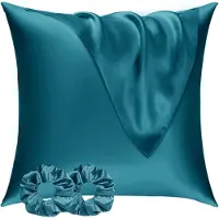 Famanu Satinslips 80x80 cm Türkis Set 2, seidig weich für Haar und Haut, mit 2 Haargummis