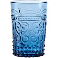 Zafferano Safranfarbenes Set aus 6 provenzalischen Trinkgläsern, Aquamarin, mundgeblasenes Glas mit Reliefdekor für Alltag und elegante Tischdekorationen