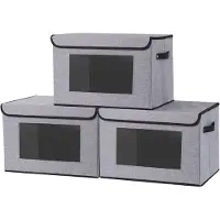 Famanu Aufbewahrungsboxen Set aus 3 Stoffboxen mit transparentem Fenster und Griff - ideal für Kleiderschrank und Aufbewahrung