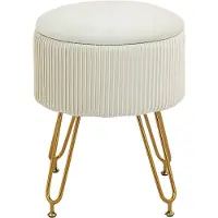 MODFU Storage Footstool aus Polyester in Cremeweiß, Ø40 x 48 cm, mit Stauraum und umklappbarem Deckel