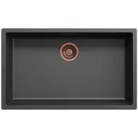 Pure.Sink Schwarzes großes Spülbecken 70 x 40 cm, Aufsatz- und Unterbauausführung, mit Messingstopfen 1208968039