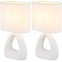 Globo Lighting 2er Set Tischleuchte, Keramik Textil, weiß, H 30 cm