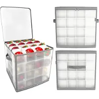 Famanu Aufbewahrungsbox für Weihnachtskugeln: 2 Stück 30x30x30 cm transparente Aufbewahrungsbox für 64 Weihnachtskugeln - ideale Weihnachtsbaum