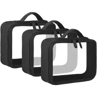 Famanu Toilettasche mit Griff, transparente Reiseartikel-Organizer, Handgepäck für Damen und Herren, 3 Stück, Schwarz, 21x8x15 cm (Pack)