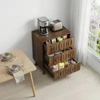 MODFU Kommode MDF Walnuss 60x40x79 cm mit 3 Schubladen, gerillten Fronten und Metallgriffen