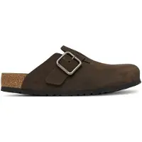 Birkenstock für Herren. 1032760 Lederpantoletten Boston Wire Buckle (reguläre Passform) braun (45), Wohnung, Nobuck, Keine, Lässig