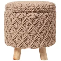Homescapes MAKRAMEE-HOCKER mit Stauraum Indy braun, 41/41/43 cm