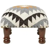 Homescapes KELIM-HOCKER Agra mit Holzbeinen, Ethno-Muster, 40/40/25 cm