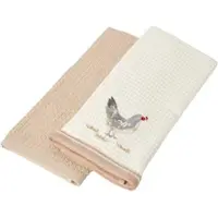 Homescapes GESCHIRRTÜCHER Huhn, 2er-Set Waffelpiqué, 100% Baumwolle