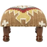 Homescapes KELIM-HOCKER Jaipur mit Holzbeinen, Ethno-Muster, 40/40/25 cm