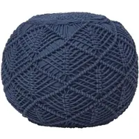 Homescapes POUF dunkelblau im Makramee-Stil, 40/40/35 cm
