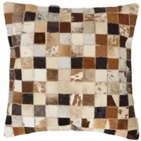 Homescapes PATCHWORK-KISSEN Fell & Leder 45/45 cm kariert