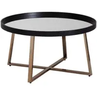 FineBuy Design Couchtisch Rund Ø 78 cm Dunkel-Gold mit Spiegel Glasplatte Wohnzimmertisch Schwarz Metall-Gestell Großer Beistelltisch