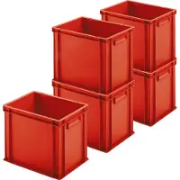 BRB-Lagertechnik 5 Eurobehälter mit 2 Griffleisten, LxBxH 400x300x320 mm, rot