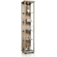 K-Möbel Glasvitrine Stehend 176x37x33 cm Made in Germany mit LED & 4 Höhenverstellbaren Glasböden Sonoma Eiche