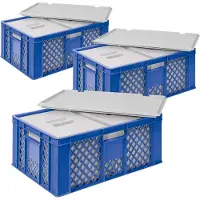 BRB-Lagertechnik 3x 2 Thermoboxen in Stapelkorb mit Deckel, LxBxH 600x400x240 mm, EPS, blau