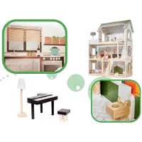 Pricenet Aga Puppenhaus aus Holz LULILO FLORO boho LED