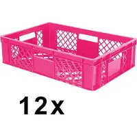 BRB-Lagertechnik 12x Eurobehälter durchbrochen/Stapelkorb, PE-HD pink, Industriequalität, lebensmittelecht, LxBxH 600 x 400 x 150 mm