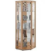 K-Möbel Eckvitrine in Buche (176x56,5x56,5 cm) mit 4 Glasböden, Schloss, Spiegel & LED - Modellauto Vitrine Buche - Vitrinenschrank Buche