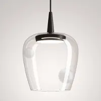 Zafferano Bilia LED-Pendelleuchte aus Borosilikatglas & Aluminium, 8W, 2700K, CRI 90, mundgeblasen, sandgestrahlt, Maße: Ø 18 cm, Höhe 324 cm.