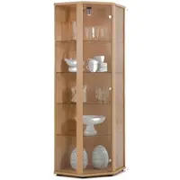 K-Möbel Eckvitrine in Buche Dekor (176x56,5x56,5 cm) mit 4 Glasböden & LED - Modellauto Vitrine Buche - Vitrinenschrank Buche - Sammlervitrine