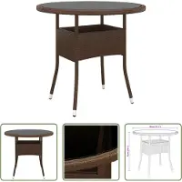 The Living Store Gartentisch Ø80x75 cm Hartglas und Poly Rattan Braun