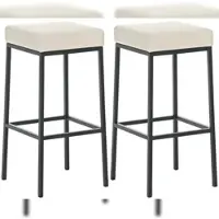 Décoshop26 - Set aus 2 Barhockern mit Fußstütze schlichtes Design 80 cm hoch cremefarbener PVC-Sitz schwarzes Metallgestell 10_0004364