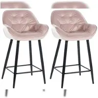 Décoshop26 - Set aus 2 Barhockern Hochstühlen mit gepolstertem Sitz in rosa Samt und schwarzem Metall 10_0004164