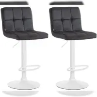 Décoshop26 - Set aus 2 schwarzen Samt-Barhockern mit Ziernähten und weißem Metallfuß in Trompetenform 10_0004405