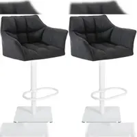 Décoshop26 - Set aus 2 verstellbaren Barhockern in dunkelgrauem Stoff mit gepolsterter umlaufender Sitzfläche und weißem 10_0006622