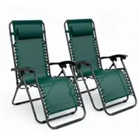 RATTATAN Set aus 2 verstellbaren Sonnenliegen aus Textilene mit Kopfkissen, klappbar und leicht für Garten, Terrasse, Pool – Vela/Grün
