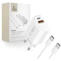 Tech-Protect Nca20 Pd 20W Qc3.0 Usb-A / Usb-C Ladegerät + Usb-C / Usb-C 100Cm Kabel - Weiß
