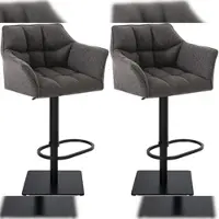 Décoshop26 - Set aus 2 verstellbaren Barhockern mit grauem Stoffbezug gepolsterter umlaufender Sitzfläche und schwarzem 10_0006354