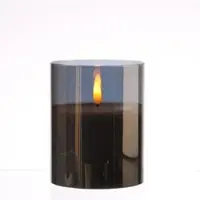 MARELIDA LED Kerze im Glas Windlicht flackernd D: 10cm H: 12,5cm in grau | Gr.: onesize