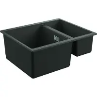 GROHE K500, Aufsatzwanne, Rechteckig, Quarzkomposit, Schwarz, 2 Becken, Rechteckig