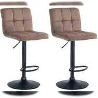 Décoshop26 - Set aus 2 braunen Samt-Barhockern mit Ziernähten und schwarzem Metallfuß in Trompetenform 10_0004394