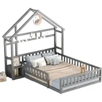 SOFTWEARY Hausbett mit Lattenrost, Nachtkonsole und Rausfallschutz, 140x200 cm, Kinderbett, Holzbett aus Kiefer