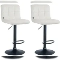 Décoshop26 - Set aus 2 cremefarbenen Samt-Barhockern mit Ziernähten und schwarzem Metallfuß in Trompetenform 10_0004395