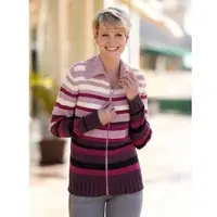 Sieh an! Strickjacke in ecru-aubergine-geringelt | Gr.: 38