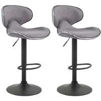 Décoshop26 - Set aus 2 modernen Barhockern mit geschwungenen Linien hellgrauen Stoffsitzen und schwarzem Metallfuß in 10_0006351