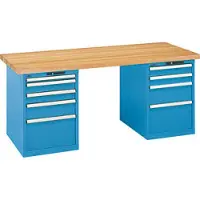 Lista Werkbank, Buchenplatte - Key Lock - Tragkraft 1.000 kg - 850 x 2.000 x 800 mm (HxBxT) - 9 Schubladen - lichtgrau