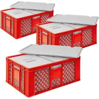 BRB-Lagertechnik 3x 2 Thermoboxen in Stapelkorb mit Deckel, LxBxH 600x400x240 mm, EPS, rot
